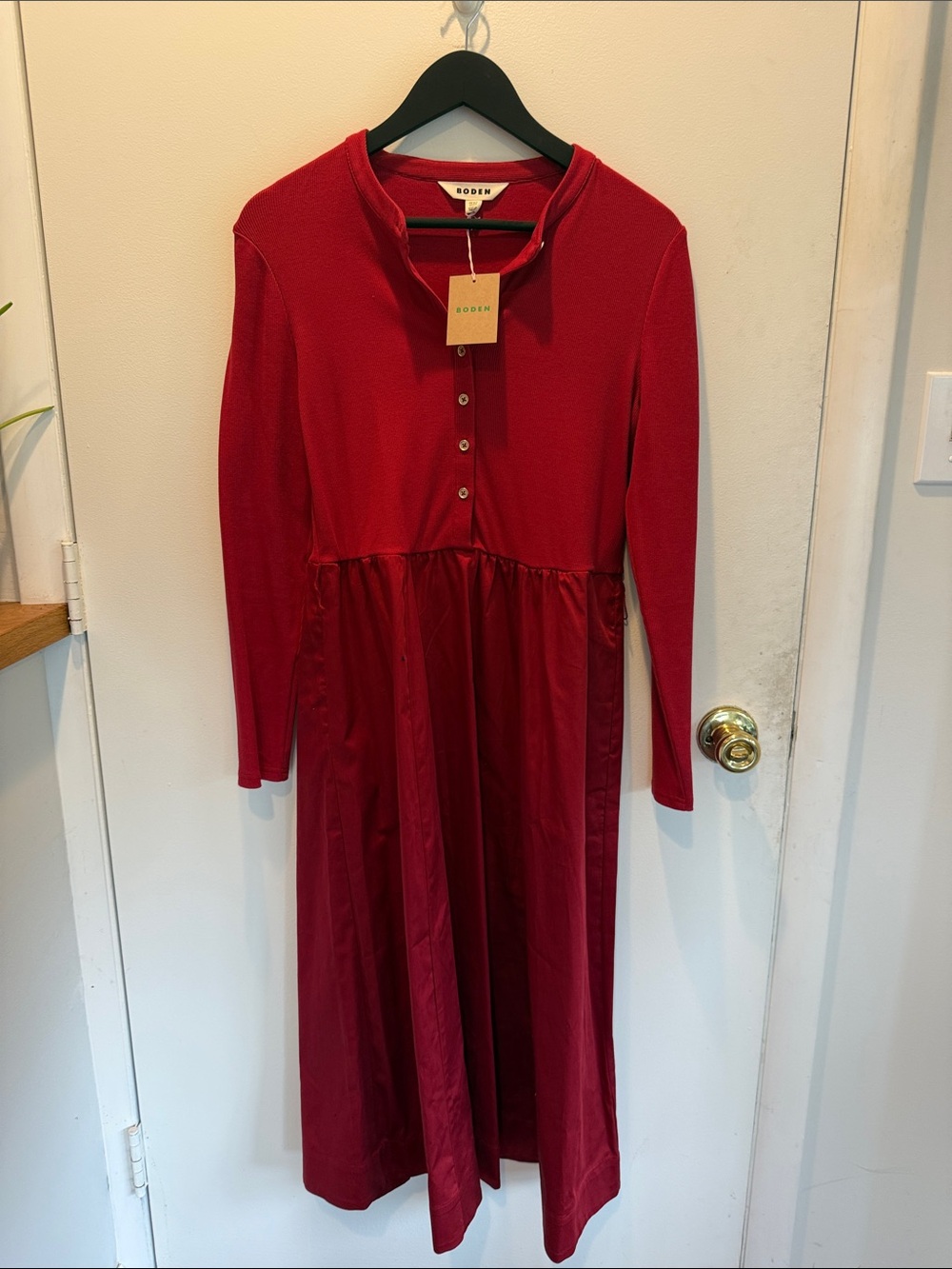 Boden Deep Red Long-Sleeve Midi Dress